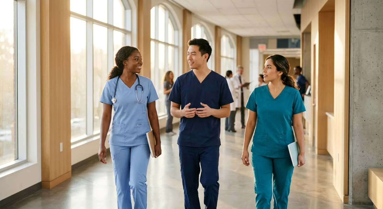 University healthcare students reviewing compliance training on a tablet