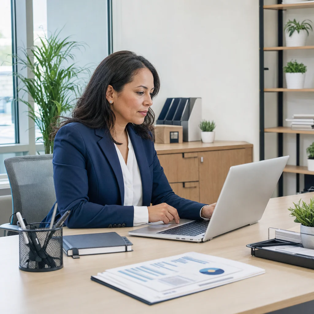 Healthcare compliance administrator reviewing staff training progress
